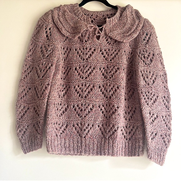 Hand Crafted Sweaters - Handmade Crochet Sweater with Wide Rounded Peter Pan Collar in Pink